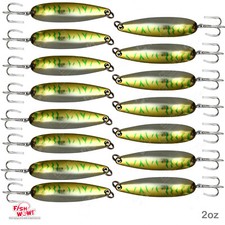 15pcs 2oz Fishing Spoons Trolling Flutter Treble Hook Casting Jig Green Mackerel