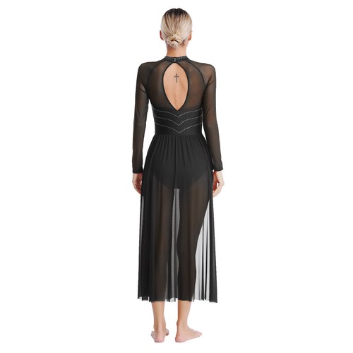 Damen Kostüm Langarm Kleider Modern Kleid Integrierter Slip Turnanzug Netz - Bild 27 von 63