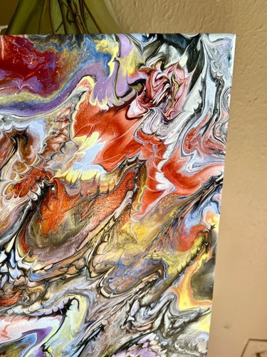 Abstract Poured Art Painting Canvas Raw Brutalist Mod Asian wave ocean Art gift - Picture 11 of 15