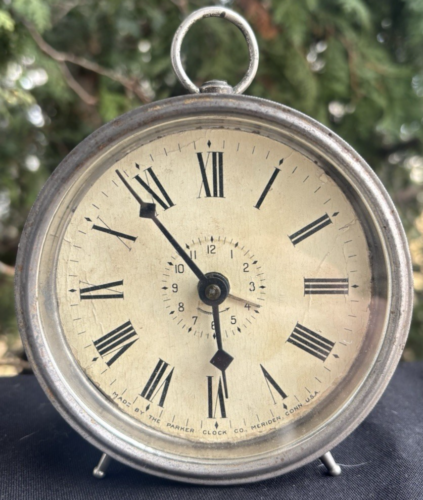 Antique 1890 - 1905 Parker Nickel Plated Desk Mantle Alarm Clock - OILED - RUNS