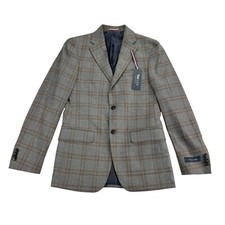 Tommy Hilfiger Mens Conrad Modern Fit Plaid Sport Coat Brown Gray 36R