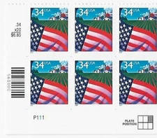 US Flag Over Farm 34c Self-Adhesive Plate Block of 6 Scott #3470