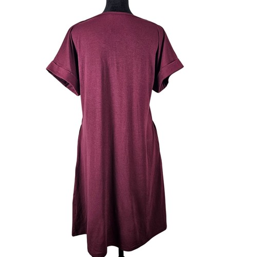 BTFBM Womens V-Neck Burgundy Casual T-Shirt Dress Size Small Pockets Comfortable - Picture 2 of 8