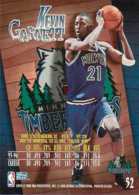 KEVIN GARNETT 1996-97 Skybox Z Force BASE #52 Timberwolves