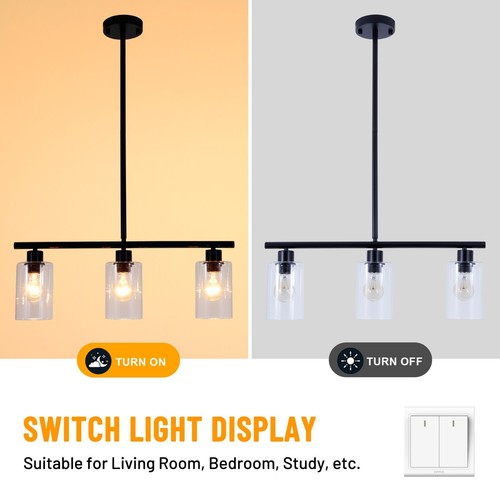 3 Lights Linear Chandelier Glass Pendant Lamp Kitchen Island Ceiling Fixtures - Picture 4 of 20