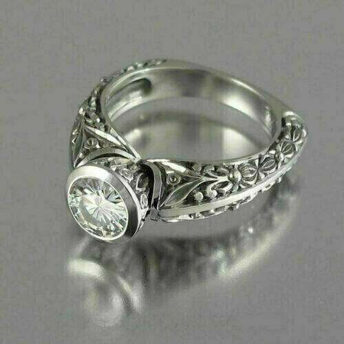 Vintage Filigree Engagement Ring 14K White Gold Plated 1.60Ct Cubic Zirconia - Picture 1 of 5