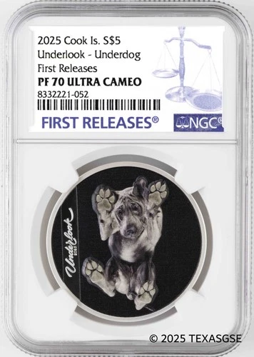 2025 Cook Islands $5 1oz Silver Underlook: Under-Dog NGC PF70 First Release