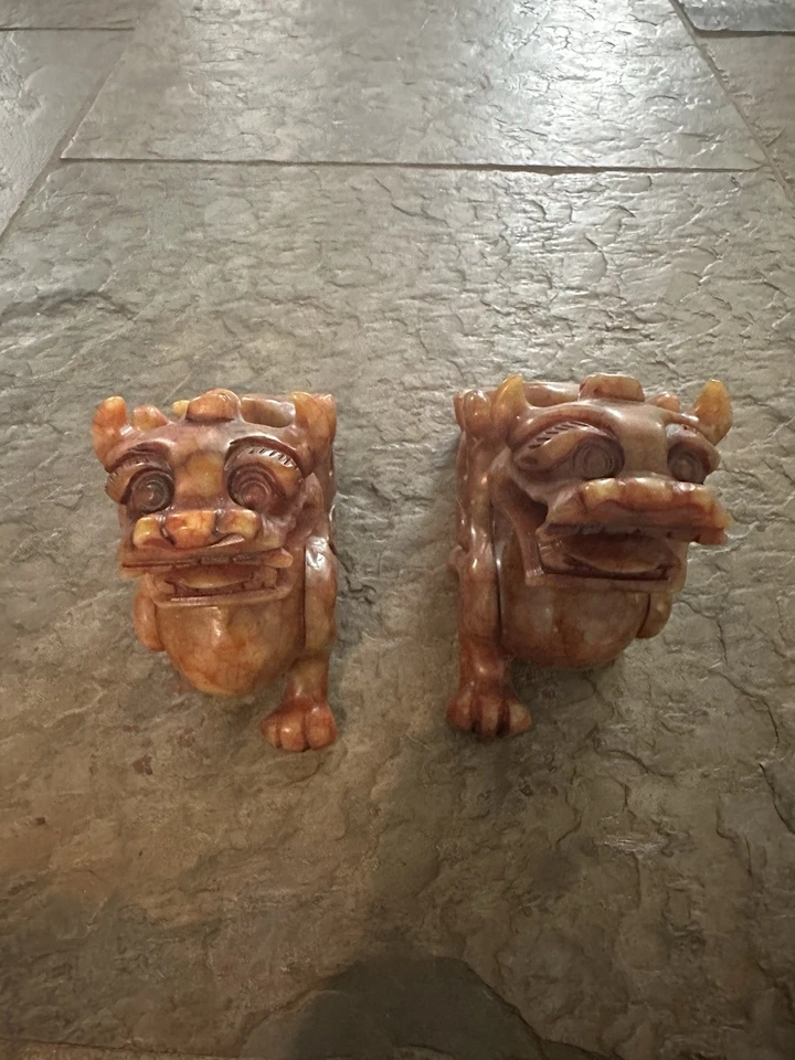 Par de Esculturas de Dragón Feng Shui Jade Rojo De Colección Excelente Estado Raro Foto 3 de 4