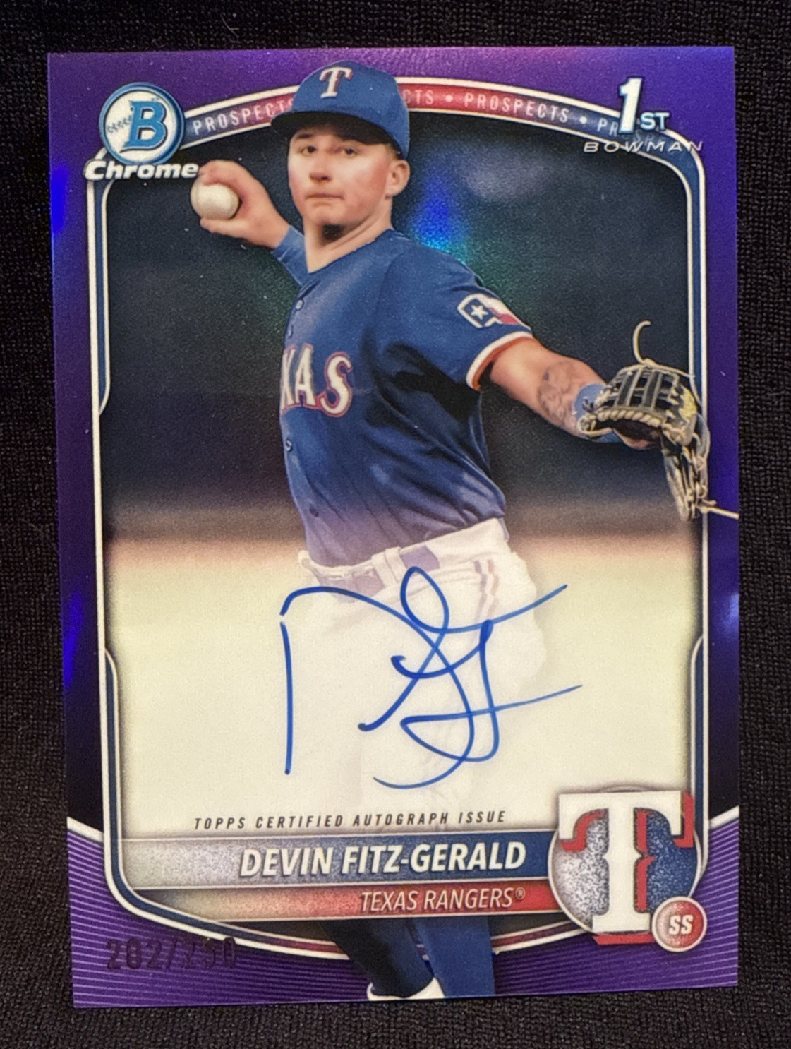 2025 Bowman Chrome 1st Bowman Auto True Purple /250 Devin Fitz-Gerald🔥