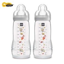 MAM Easy Active Bottle 11 oz (2-Count), Fast Flow Bottles with Silicone Nipples,