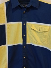 Vtg Wrangler Color Block Blueyellow Western Short Sleeve Med. 100 Cotton Shirt