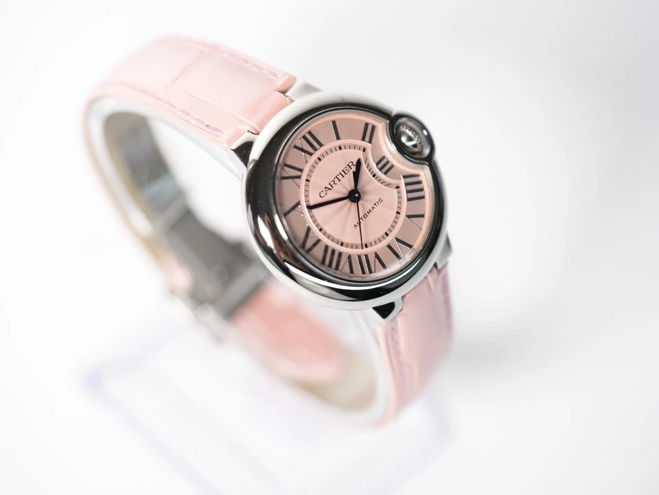 Reloj Cartier Ballon Bleu 33 mm WSBB0002 acero inoxidable esfera rosa cuero Foto 2 de 4