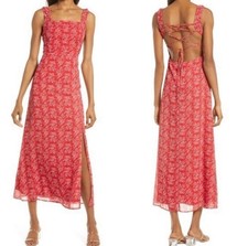 Lulus Back to Backless Red Floral Print Lace-Up Backless Midi Dress Size Small