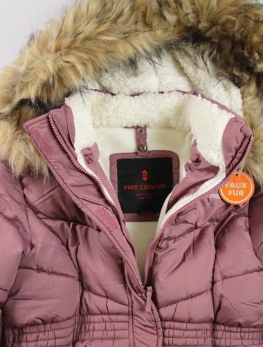 Free Country Womens Puffer Jacket Coat Parka L Quilted 3 in 1 Set Faux Fur Rose - Picture 4 of 13