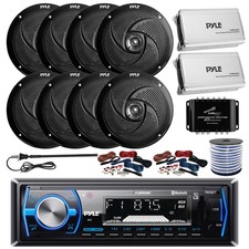 Pyle Marine Bluetooth Receiver, 2x Amp w/2x Kit, 8x 8'' Speakers w/Accessories