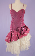 VTG 80s Eggplant Polka Dot Asymmetrical Lace Skirt Formal / Prom Dress S/M 1980s