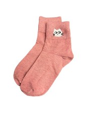Cute Cat Embroidered Low Crew Socks Dusty Pin...