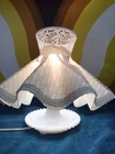 VTG ‘50s White Milk Glass Hobnail Accent Table Lamp Molded Plastic Ruffled Shade