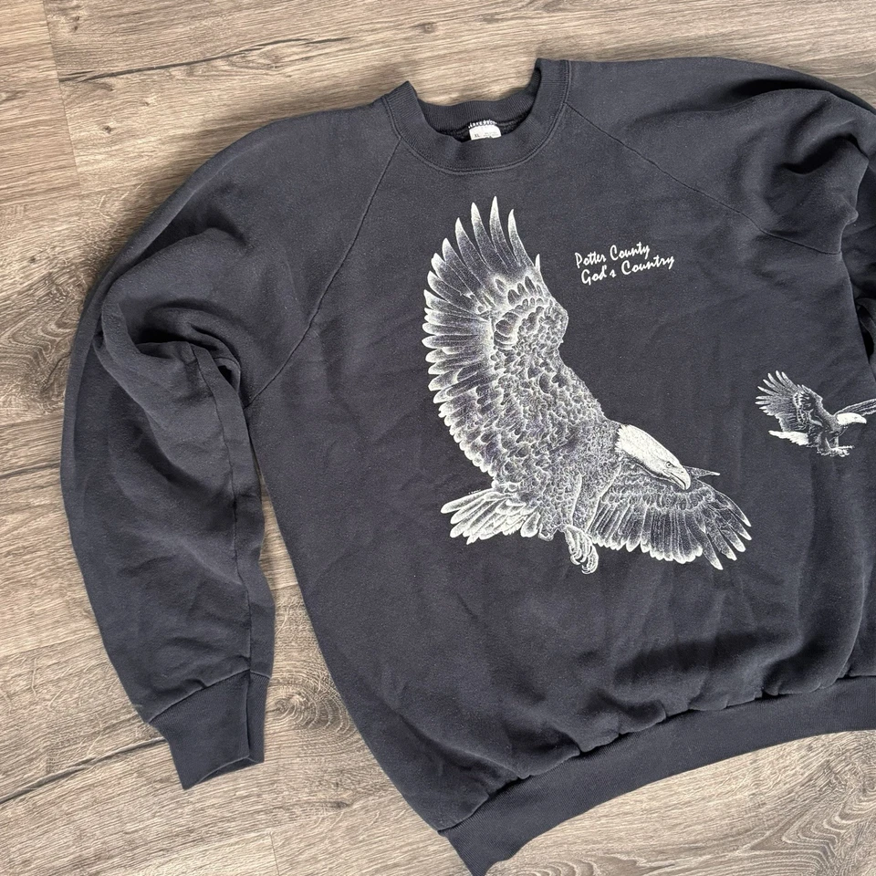 Sudadera De Colección Años 90 Águila Calva Cuello Redondo Adulto XL Animal Naturaleza Hecha en EE. UU. Sudadera con Capucha Foto 2 de 4