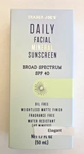 *NEW* Trader Joe's Daily Facial Mineral Sunscreen SPF 40 Oil Free 1.7 OZ