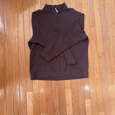 Brown 1/4 Zip Mock Neck Pullover Knit Cotton Blend Men's Long Sleeve Sweatshirt