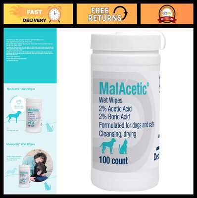 100ct Malacetic Wet Wipes - 5''x7'' Dry Bath Cleansing Wipes for Pets