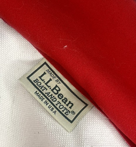 LG Vintage LL Bean Boat & Tote Bag Canvas W Red Trim. 14hx16w Monogram. 90’s USA - Picture 2 of 8