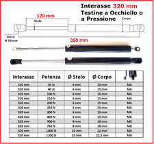 PISTONE a GAS Interasse 320 mm Fissaggio Occhiello Ø 8,2 o Pressione - 1 Pezzo