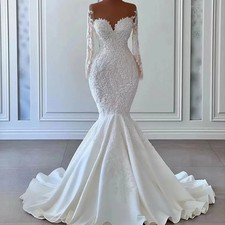 Elegant Mermaid Wedding Dresses Long Sleeve Lace Appliques Beads Bridal Gowns