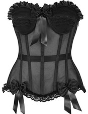 Daisy Corset Top Drawer Steel Boned Black Mesh Underwire Bustier Boudoir Pinup