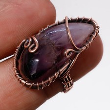 African Amethyst Gemstone Handmade Wire Wrap Copper Gift Jewelry Ring 5" PG 585