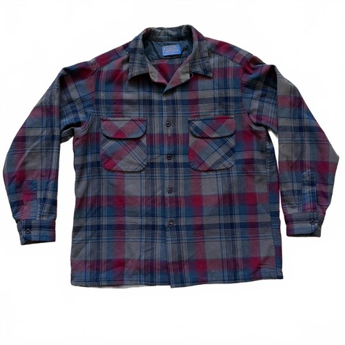 Vintage 60/70s Pendleton Board Shirt Plaid Virgin Wool Loop Collar Men's Large