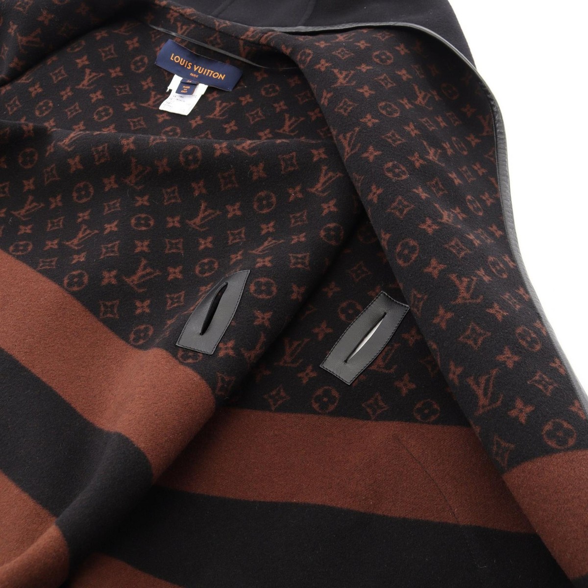 LOUIS VUITTON Hooded wrap cape coat Monogram lining #34 poncho