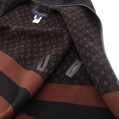 LOUIS VUITTON Hooded wrap cape coat Monogram lining #34 poncho