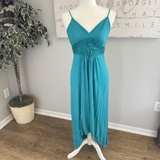 Forever 21 Dress Womens M Blue Crochet Empire Waist Maxi Sundress Boho Strappy