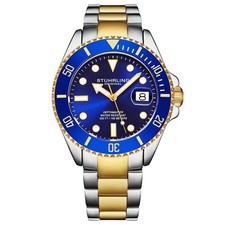 Stuhrling 4055 1 Depthmaster Quartz Date Bracelet Divers Mens Watch