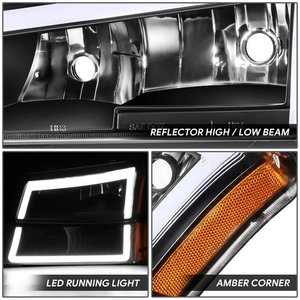 Faróis LED DRL Chevy Silverado Avalanche 1500 2500 2003-2007 + lâmpada de para-choque - Imagem 3 de 4