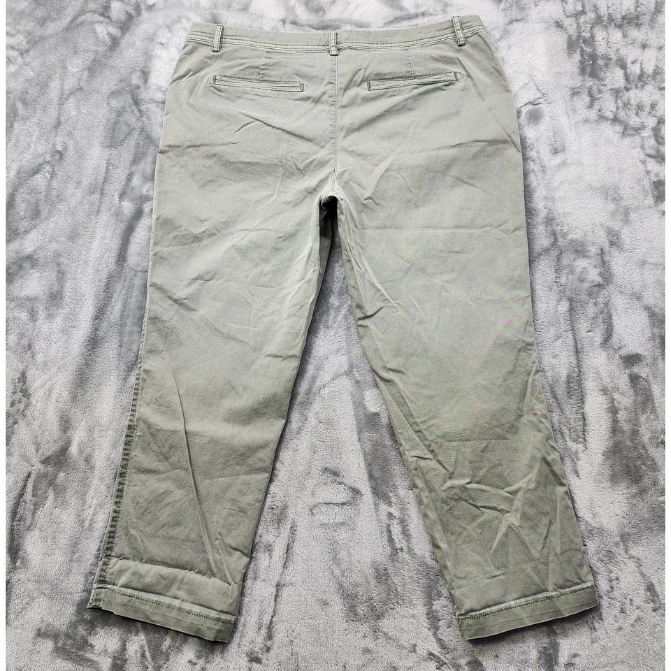 Maurices 裤子女式 15/16 绿色卡其色侧条纹斜纹布中腰踝学院风 — 第 3/4 张图片