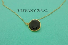 Vintage Tiffany & Co. Elsa Peretti Faceted Diamond Cut Onyx 18k Gold Necklace