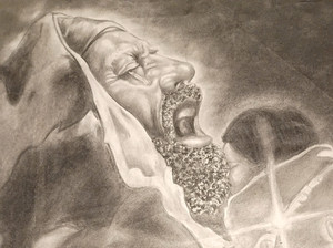 Vintage Original Signed Pencil Drawing African American Man & Child - 14"x18"