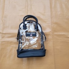 Vintage 90s Polo Sport Ralph Lauren Clear Transparent Vinyl Purse Bag Blue