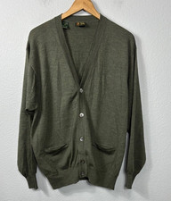 Vintage Bobby Jones Men's Medium Heather Green Cardigan Tight Knit Wool Italy