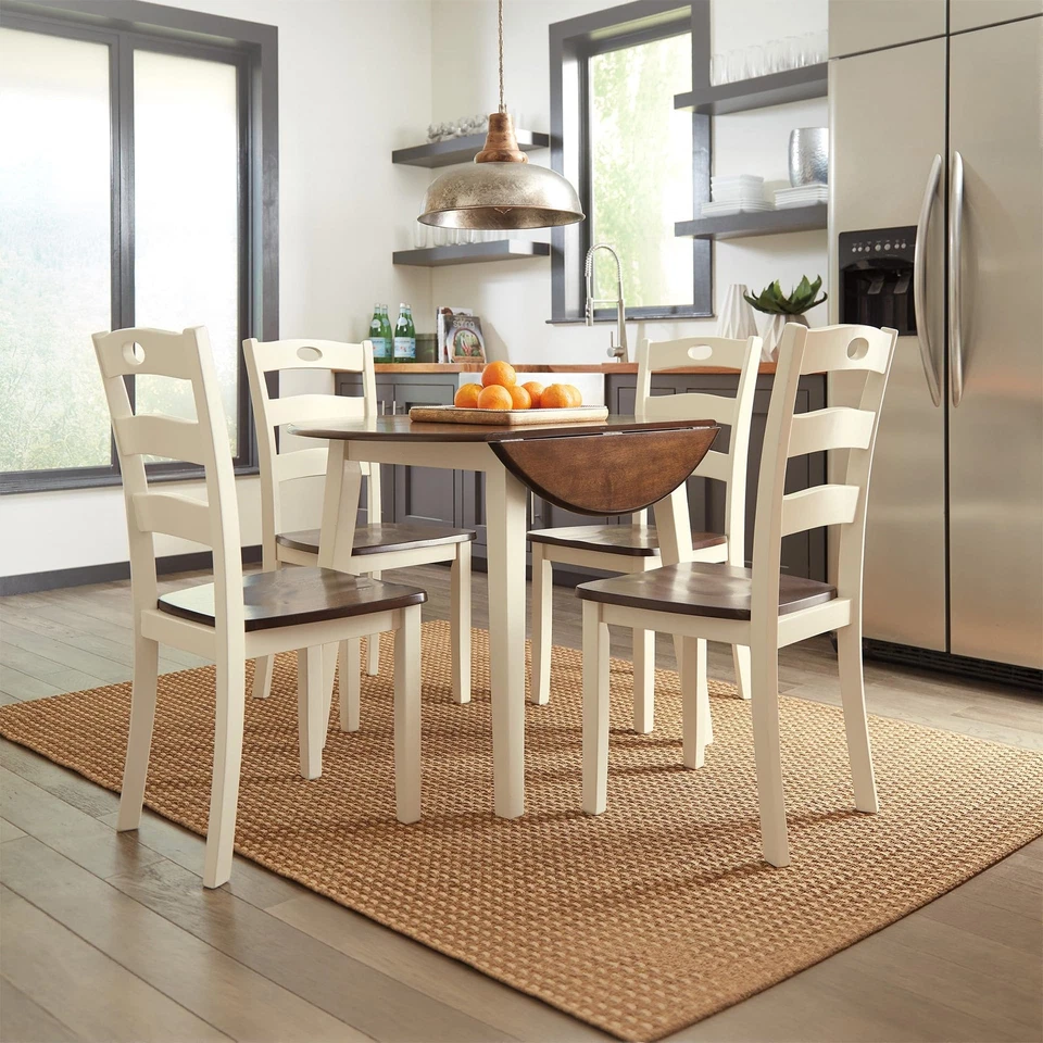 Silla de comedor Woodanville 18" con respaldo de escalera, 2 unidades, crema y marrón Foto 3 de 4