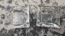 Vintage 1950s 1960s Clear Heavy  Glass Square Ash Trays Mid Century Modern 2 Pc