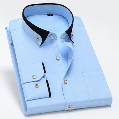 Mens Casual Double Collar Slim Fit Formal Shirt Italian Design Long Sleeve Tops