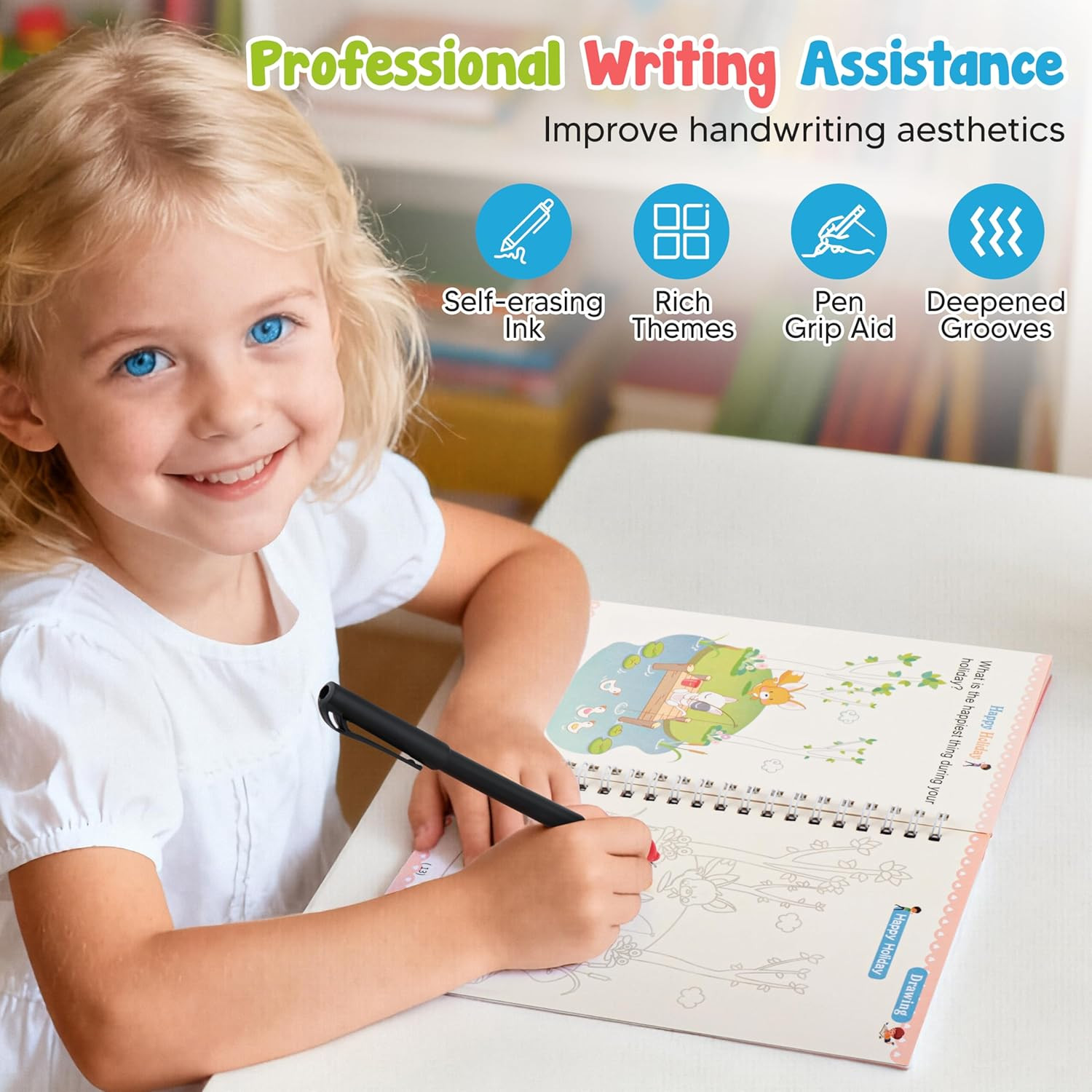 Magic Grooved Writing Practice Pen,Disappearing Ink Magic Pen for Grooved Handwr