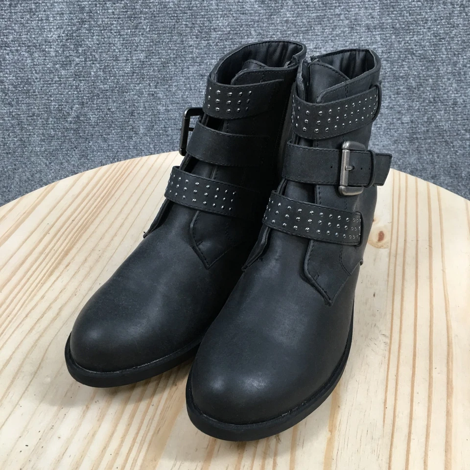 Rouge Boots Womens 9 M Biker Black Faux Leather Studded Side Zip Almond Toe - Image 4 of 4