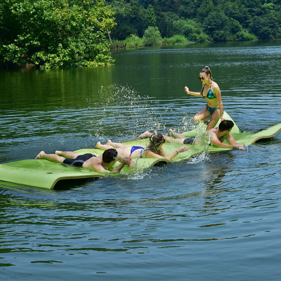 Tapete de almofada de água flutuante 12' x 6' 3 camadas espuma ilha flutuante para piscina verde lago - Imagem 3 de 4