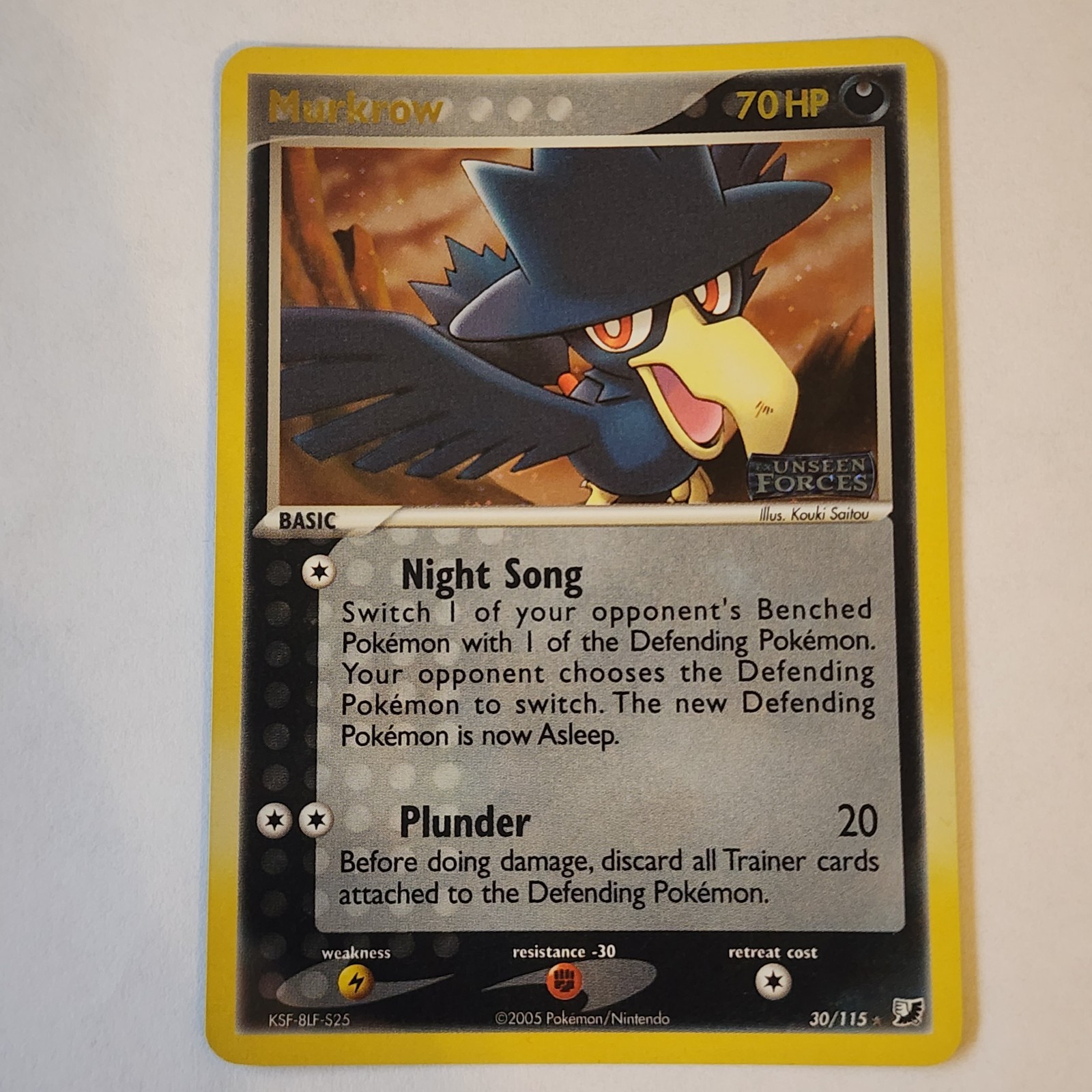 Murkrow - 30/115 - Pokemon Ex Unseen Forces Stamped Reverse Holo NM 