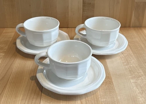 Pfaltzgraff Heritage White Flat Coffee Tea Cups & Saucers - Set of 4 - USA
